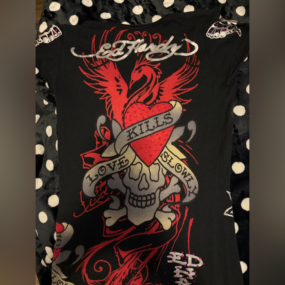Ed Hardy Black Dress with Red and White Graphics - Picture 3 of 4